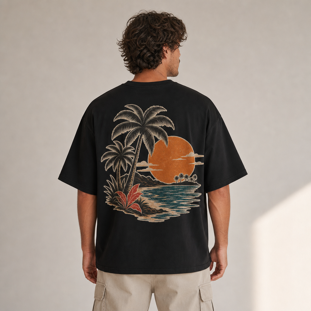 Palm Beach Club t-shirt in Black – back view worn by an adult man