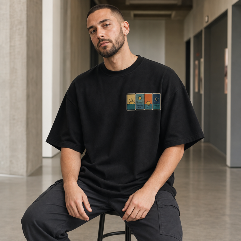Better Days Ahead Oversized Tee in Black – front view worn by an adult man