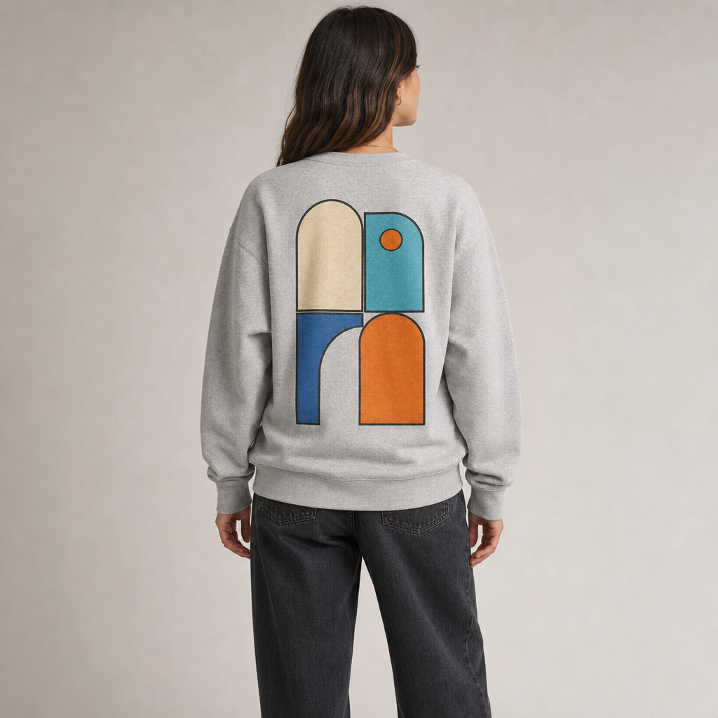 Gallery Shapes Sweatshirt in Sport Grey – back view worn by an adult woman