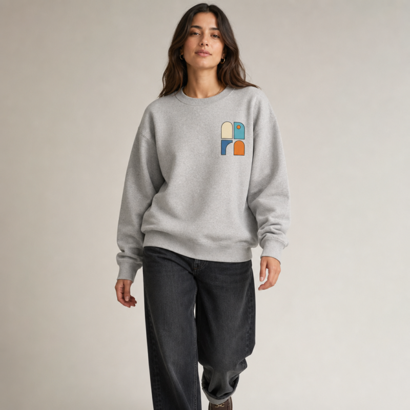 Gallery Shapes Sweatshirt in Sport Grey – front view worn by an adult woman