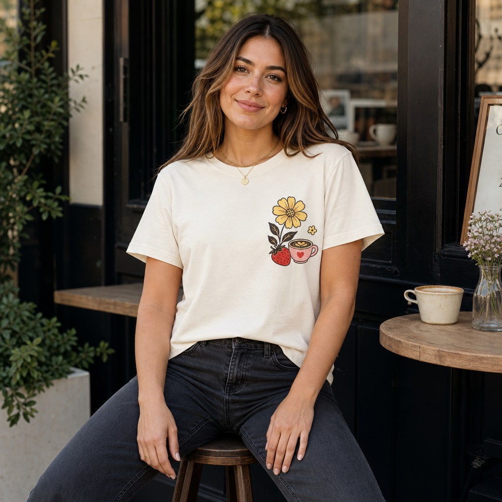 Grow At Your Pace Women's Tee in Vintage White – front view worn by an adult woman