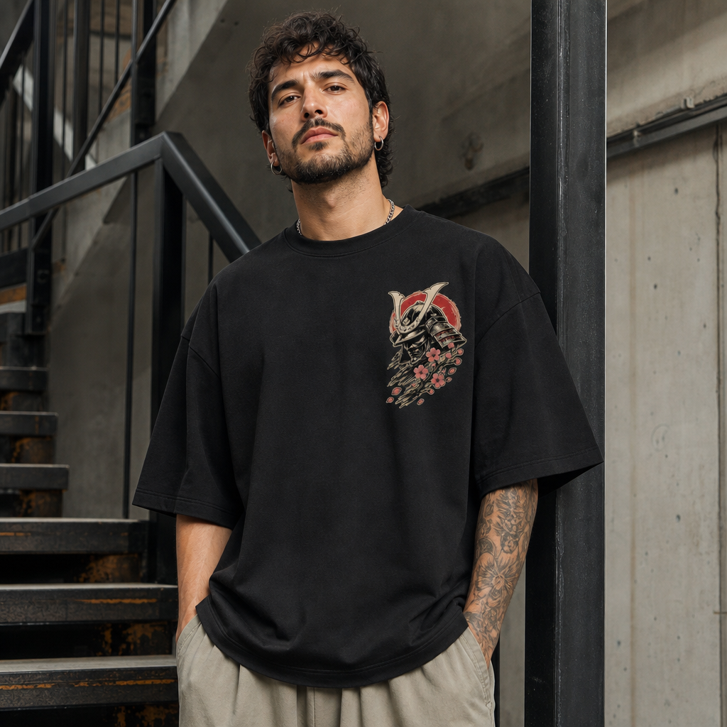 Stand With Honour Oversized Tee in Soft Cream – front view worn by an adult man