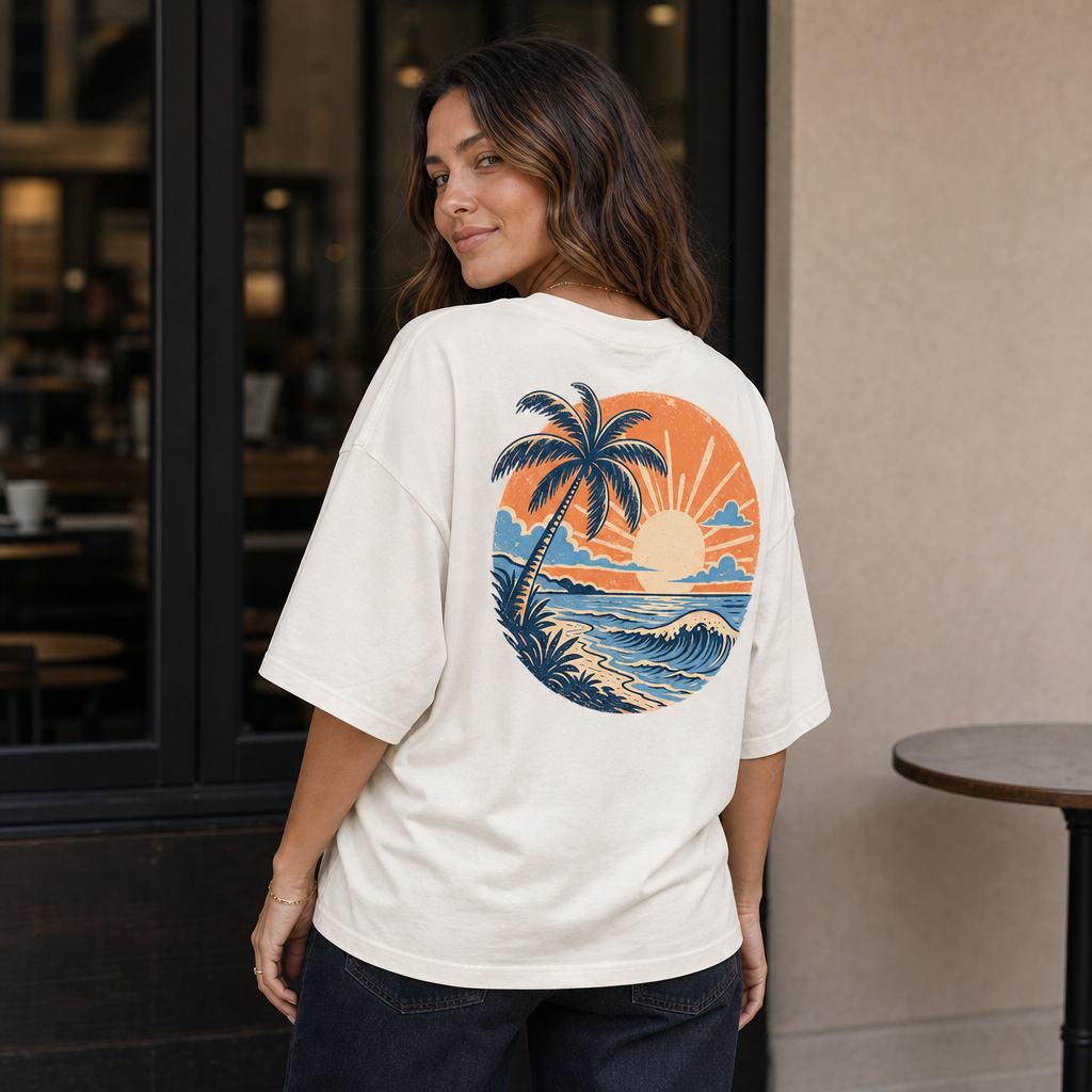 Summer Circle Oversized Tee in Black – back view worn by an adult woman