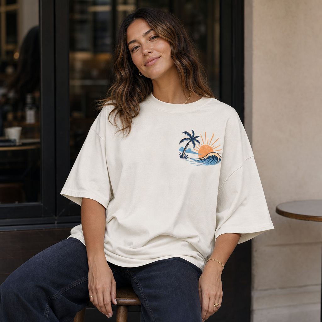 Summer Circle Oversized Tee in Black – front view worn by an adult woman