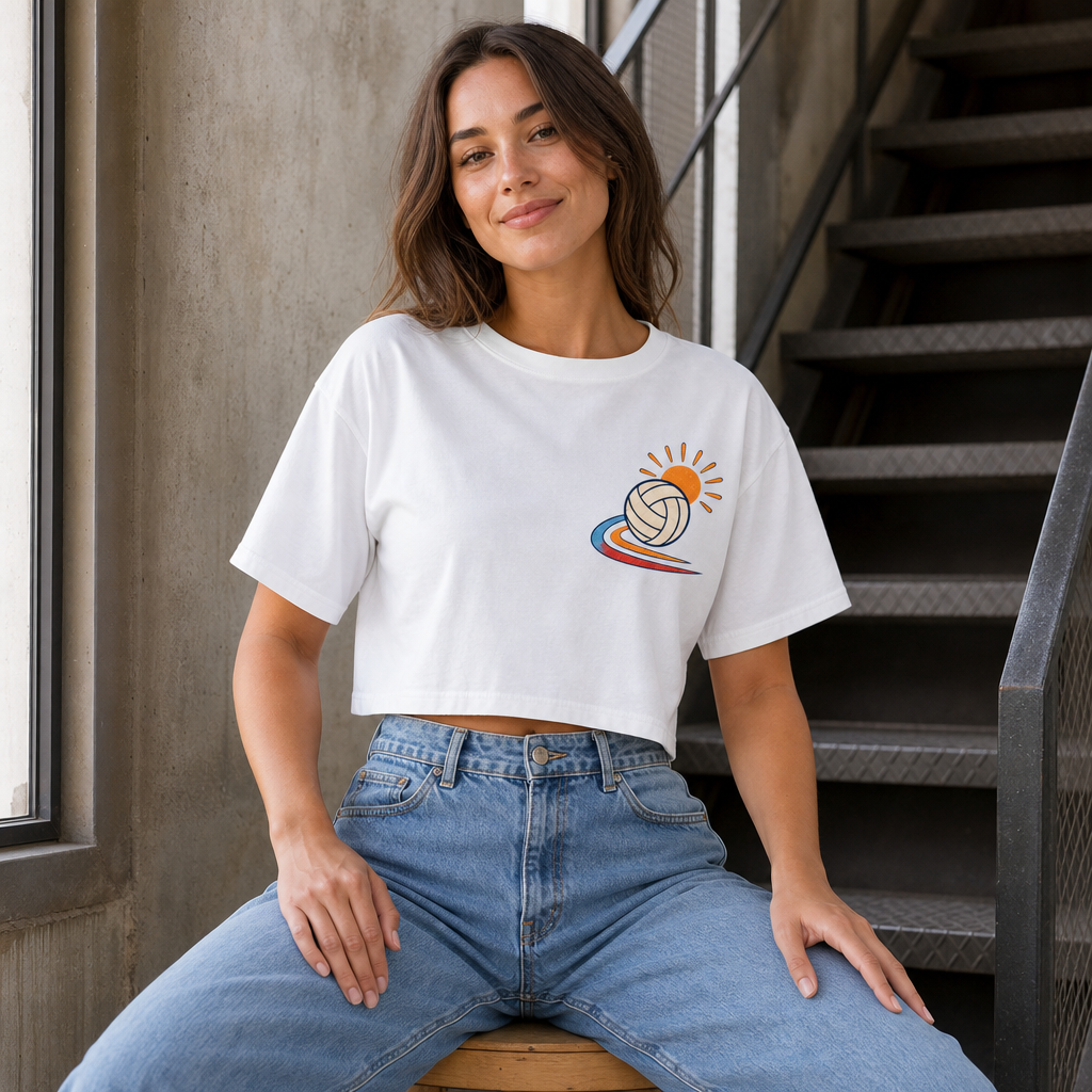 Sunset Volley Crop Top in Black – front view worn by an adult woman