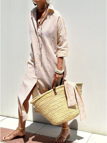 Women's Patterned Shirt Dress with Belt and Button Front