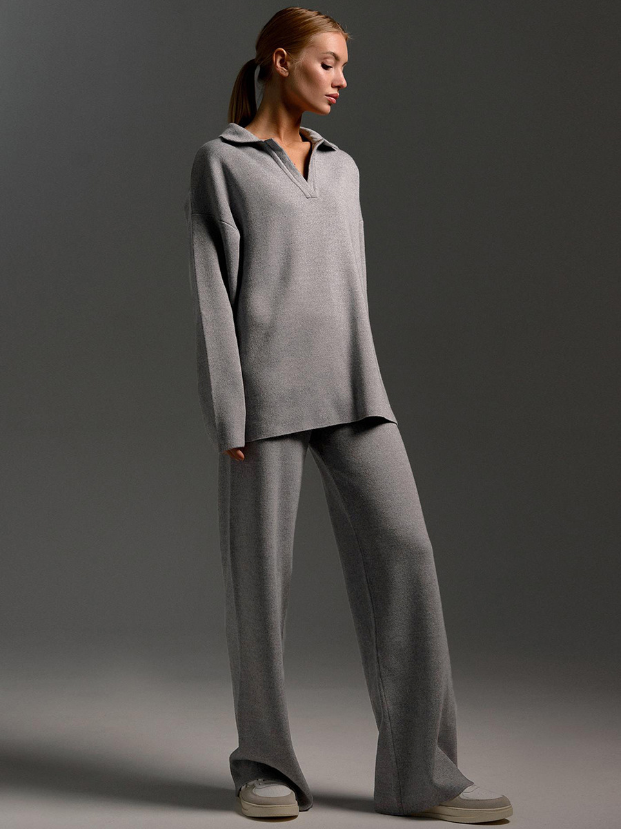 Women’s Collared Pullover and Wide-Leg Trousers Set