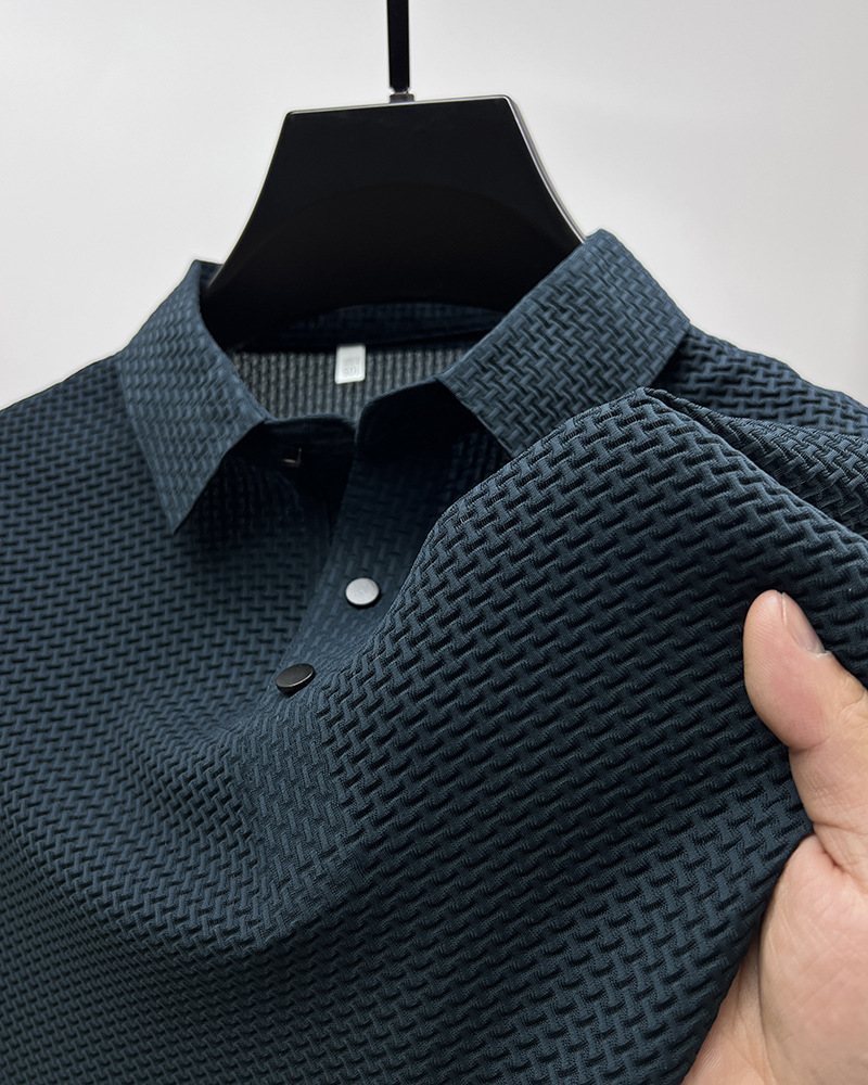 Men’s Textured Waffle-Weave Short Sleeve Polo Shirt