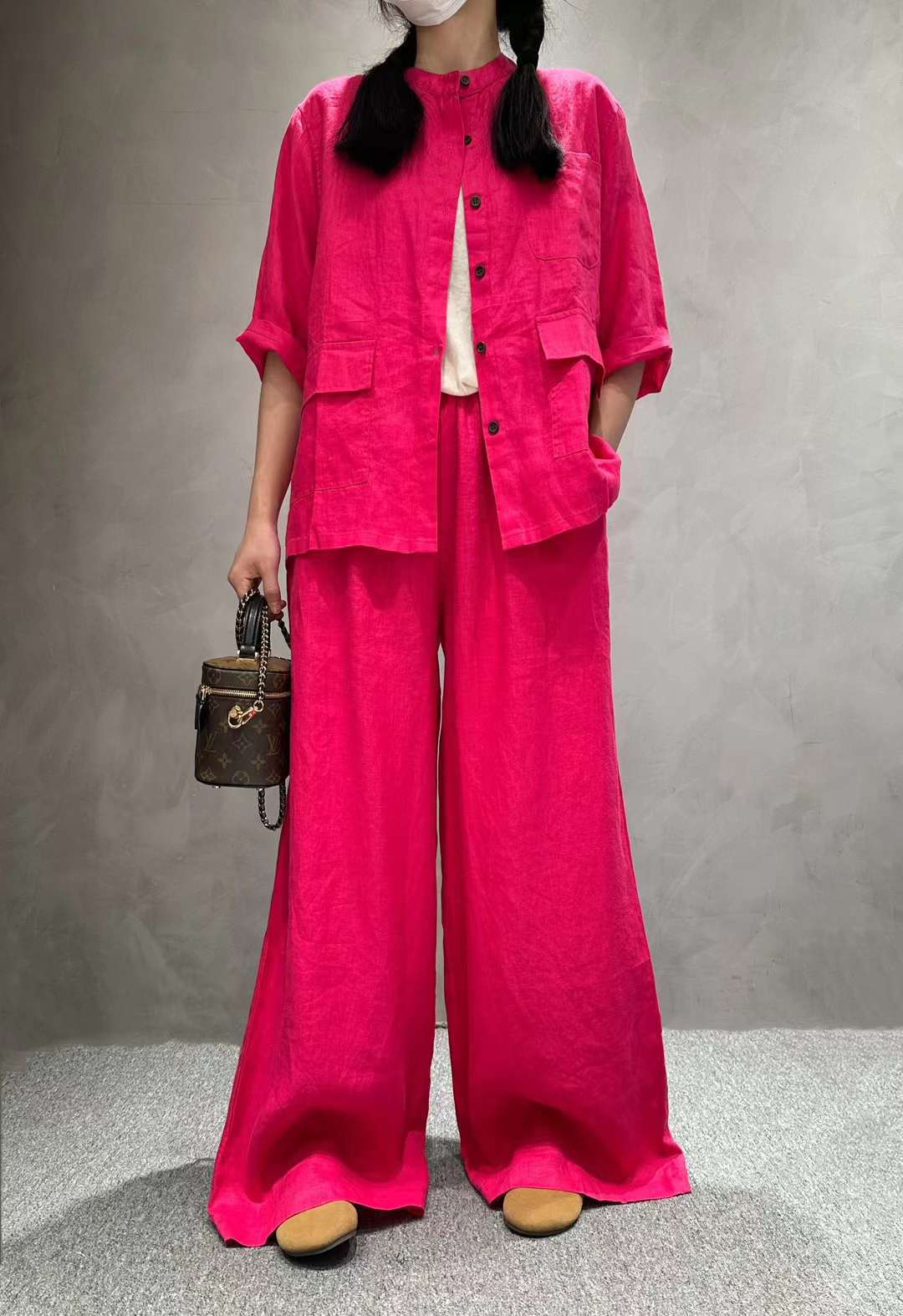 Women's Linen Shirt and Wide-Leg Trousers Suit