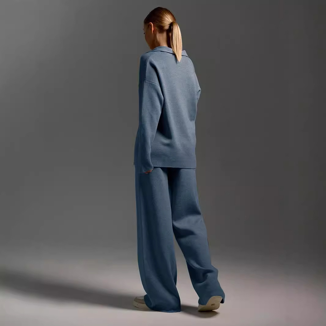 Women’s Collared Pullover and Wide-Leg Trousers Set