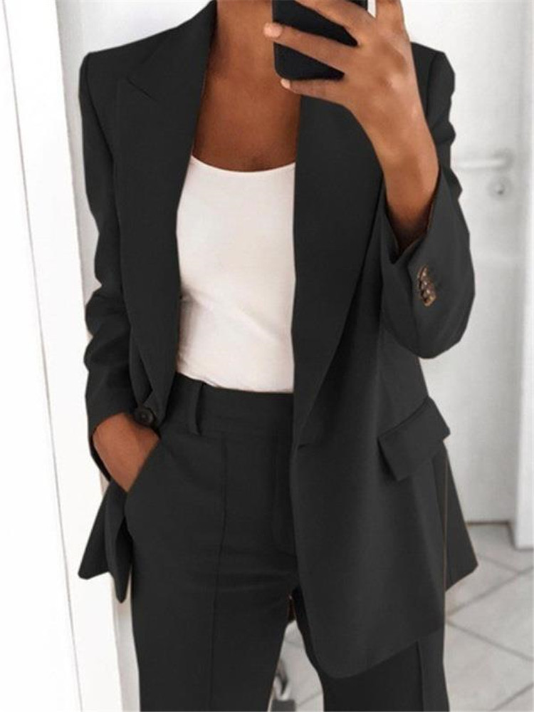 Women's One-Button Lapel Blazer and Trousers Suit Set
