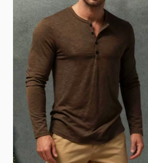 Men’s Long Sleeve Henley T-Shirt with Button Placket