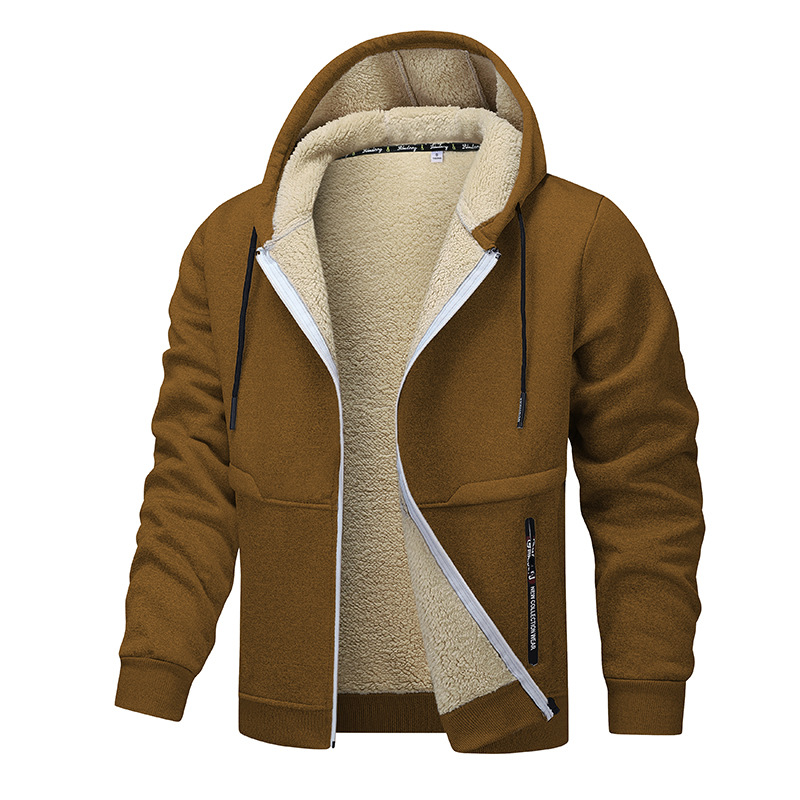 Men’s Sherpa-Lined Zip-Up Hooded Jacket With Ribbed Cuffs