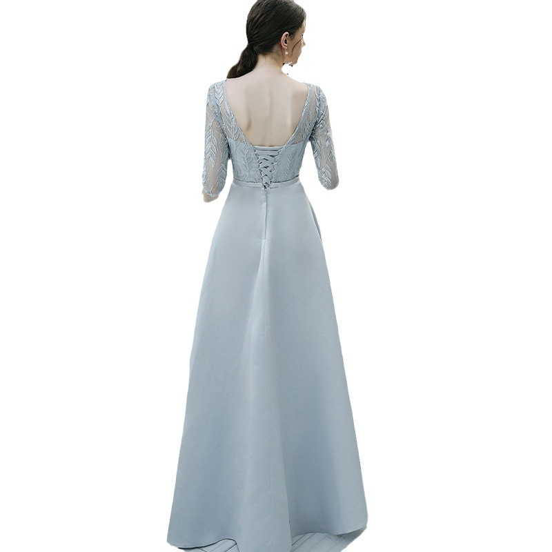 Women’s Lace Bodice V-Neck Belted Full-Length Evening Dress