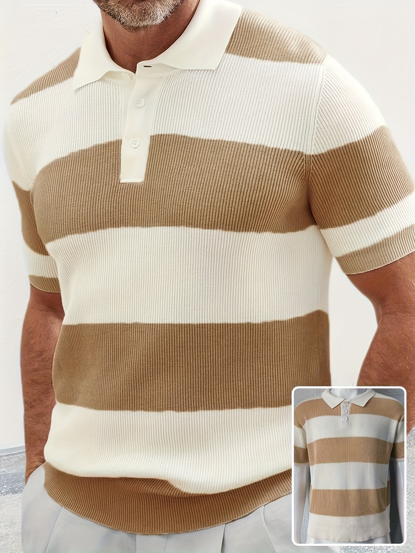 Men’s Ribbed Short Sleeve Striped Polo Shirt