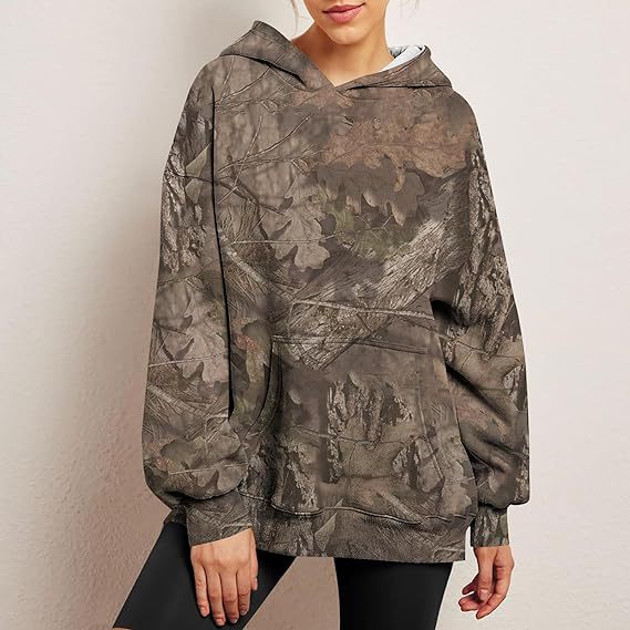 Women's Oversized Hooded Woodland Print Pullover