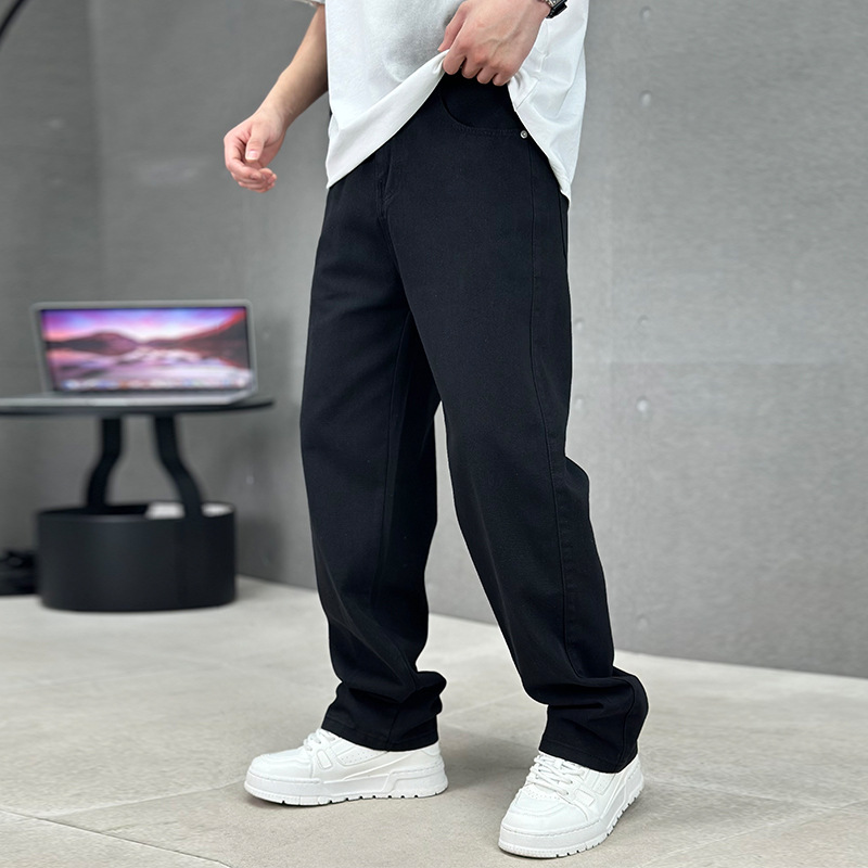 Men’s Wide-Leg Washed Denim Jeans with Five-Pocket Design