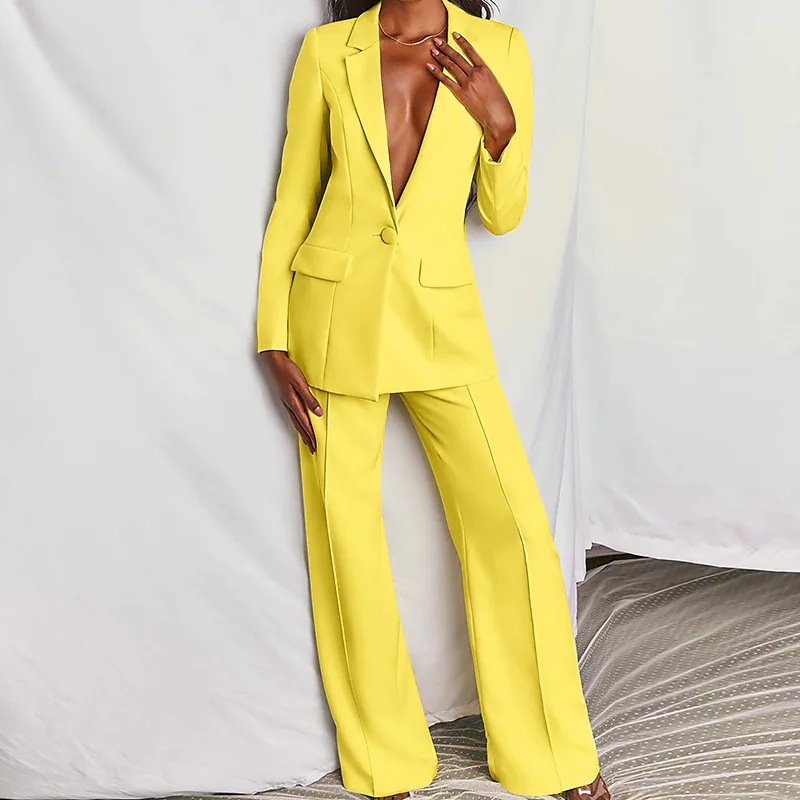 Women’s Tailored Two-Piece Suit Set with Lapels and Wide-Leg Trousers