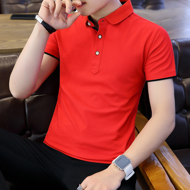 Polo Shirt For Men Casual Short Sleeve Polo Shirts Patchwork Turn-down Collar Zipper T-shi
