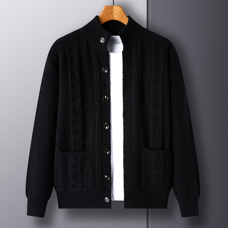 New Single-breasted Sweater With Pockets Fashion Jacquard Loose-fitting Cardigan Men Cloth