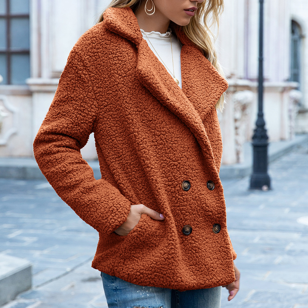 Women's Textured Teddy Fleece Lapel Button Coat