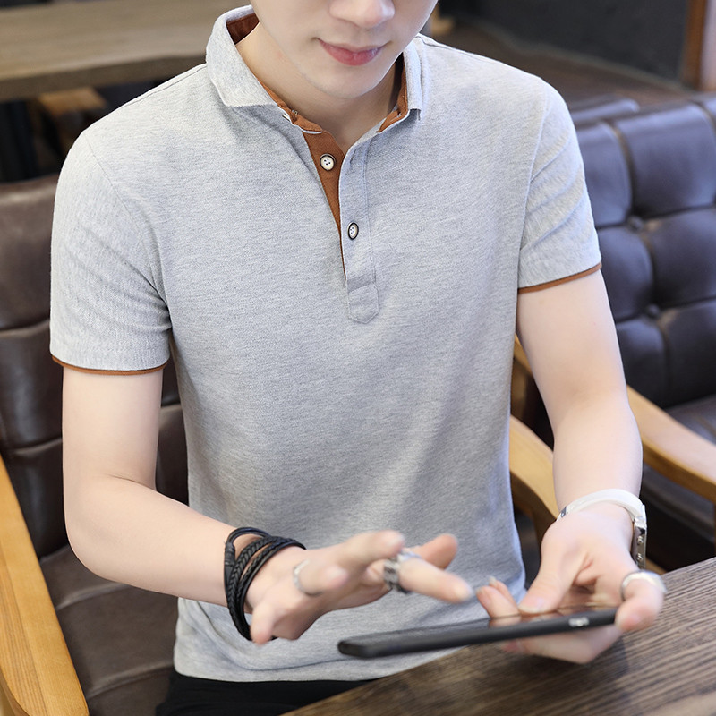 Polo Shirt For Men Casual Short Sleeve Polo Shirts Patchwork Turn-down Collar Zipper T-shi