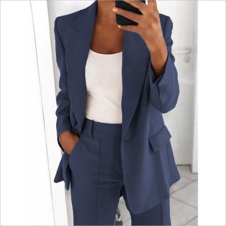 Women's One-Button Lapel Blazer and Trousers Suit Set