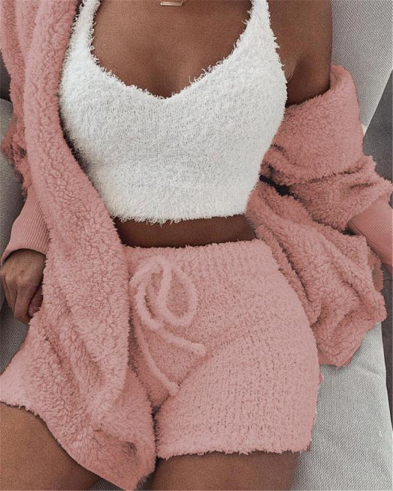 Women’s Three-Piece Textured Crop Vest, Shorts and Cardigan Set