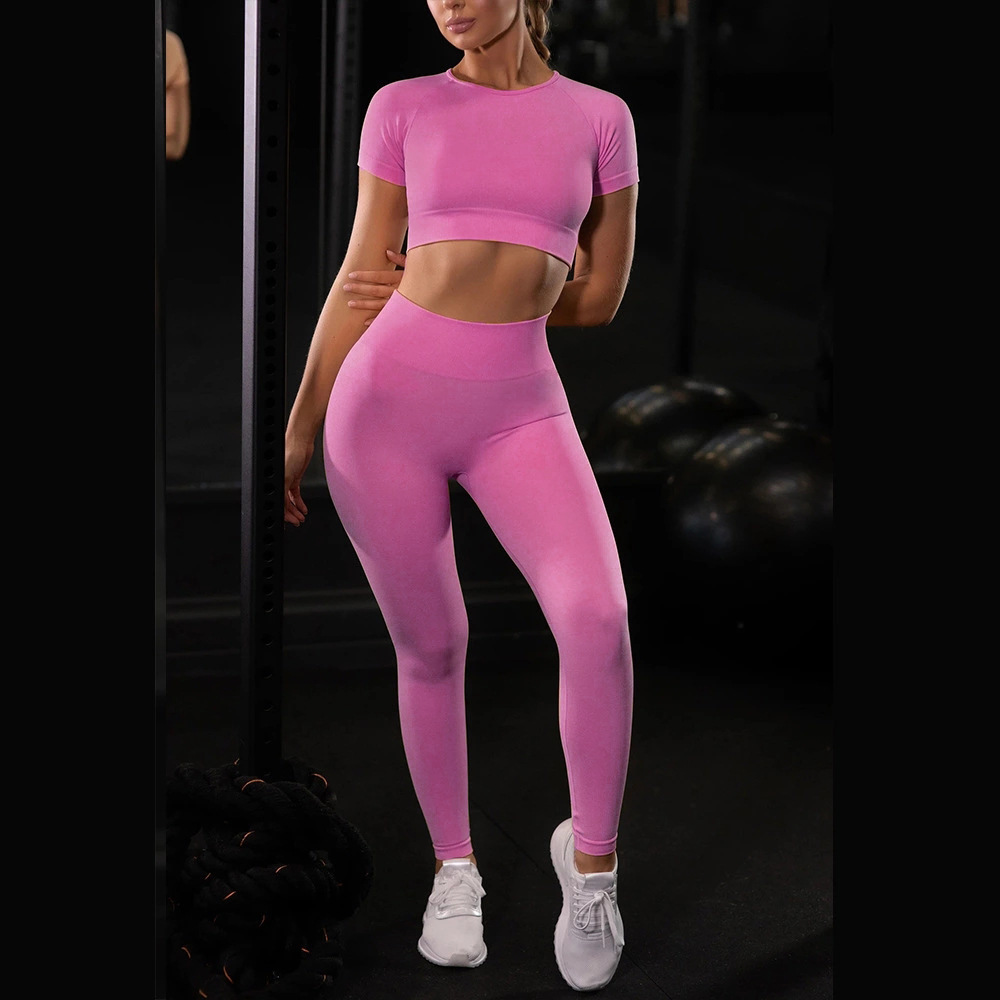 Women’s Seamless Textured Short Sleeve Activewear Set