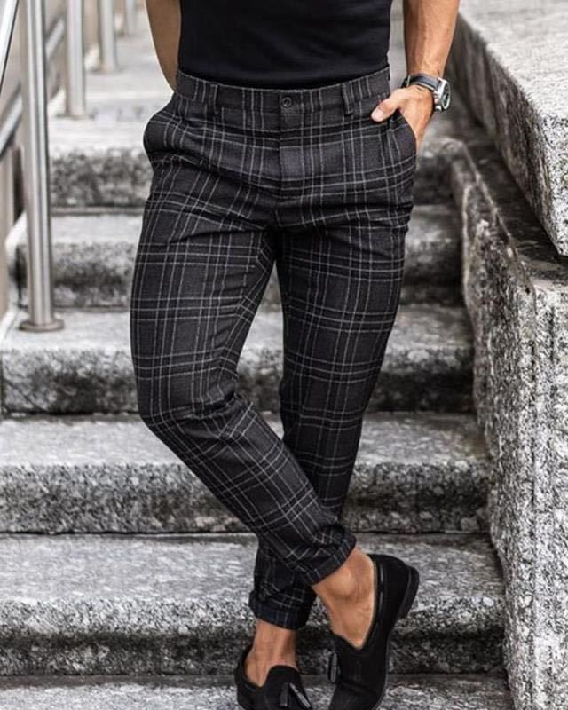 Men’s Plaid Tapered Pocket Trousers
