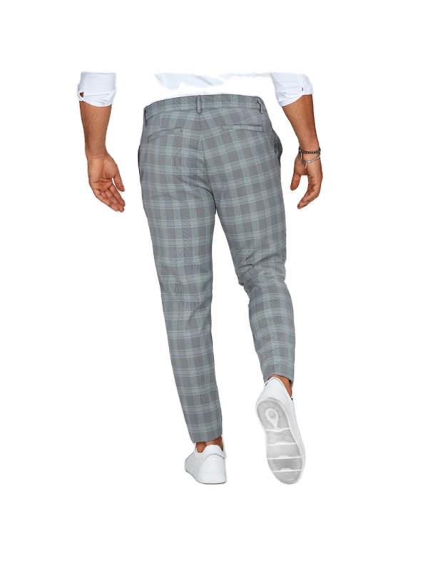 Men’s Plaid Tapered Trousers with Button Waist