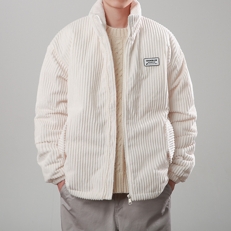 Men’s Corduroy Padded Zip Jacket with Stand Collar