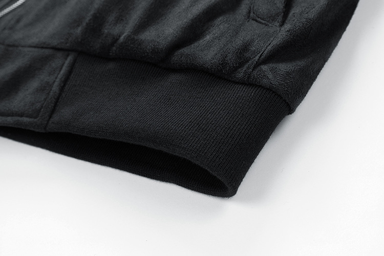 Men’s Suede-Effect Bomber Jacket with Stand Collar and Zip Pockets
