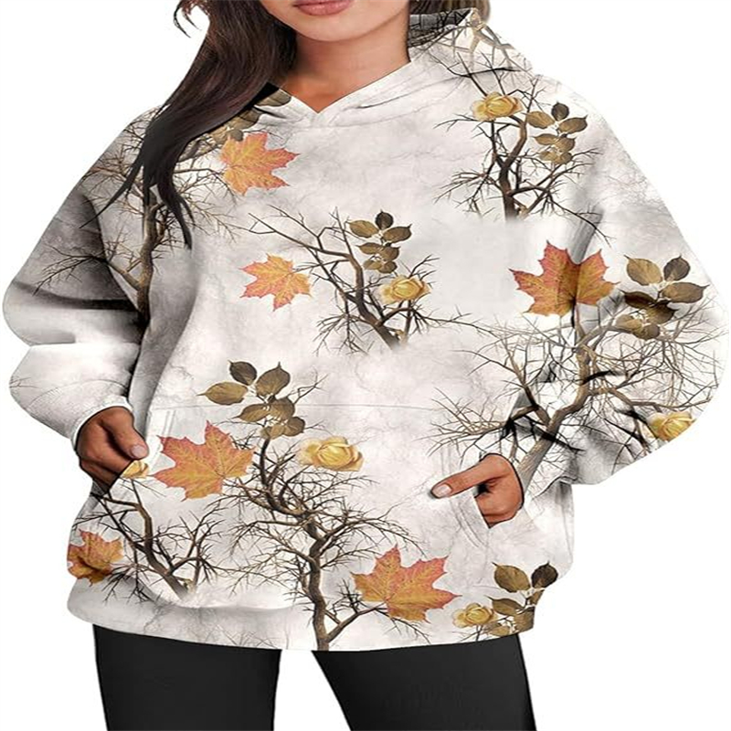 Women's Oversized Hooded Woodland Print Pullover