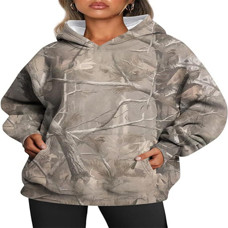 Women's Oversized Hooded Woodland Print Pullover