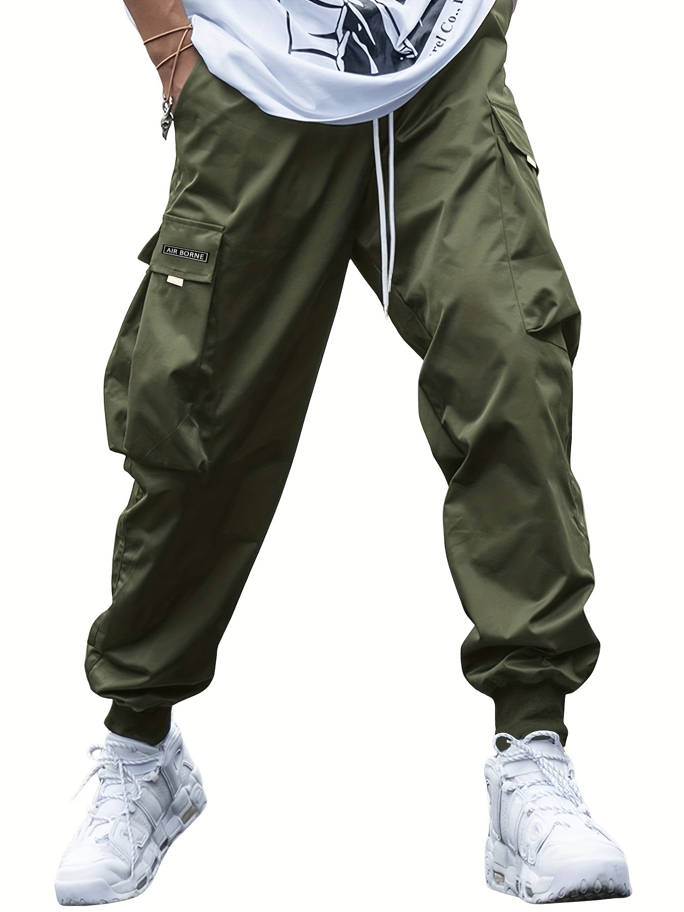 Men’s Loose Fit Cargo Trousers with Drawstring Waist and Cuffs