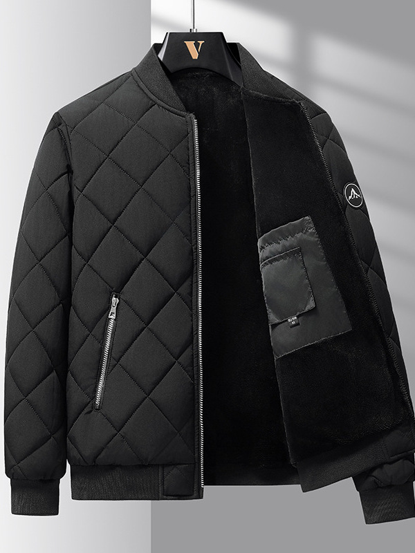 Fashion Rhombic-sewing Design Cotton Coat Winter Warm Thickened Baseball Jacket Casual Sol