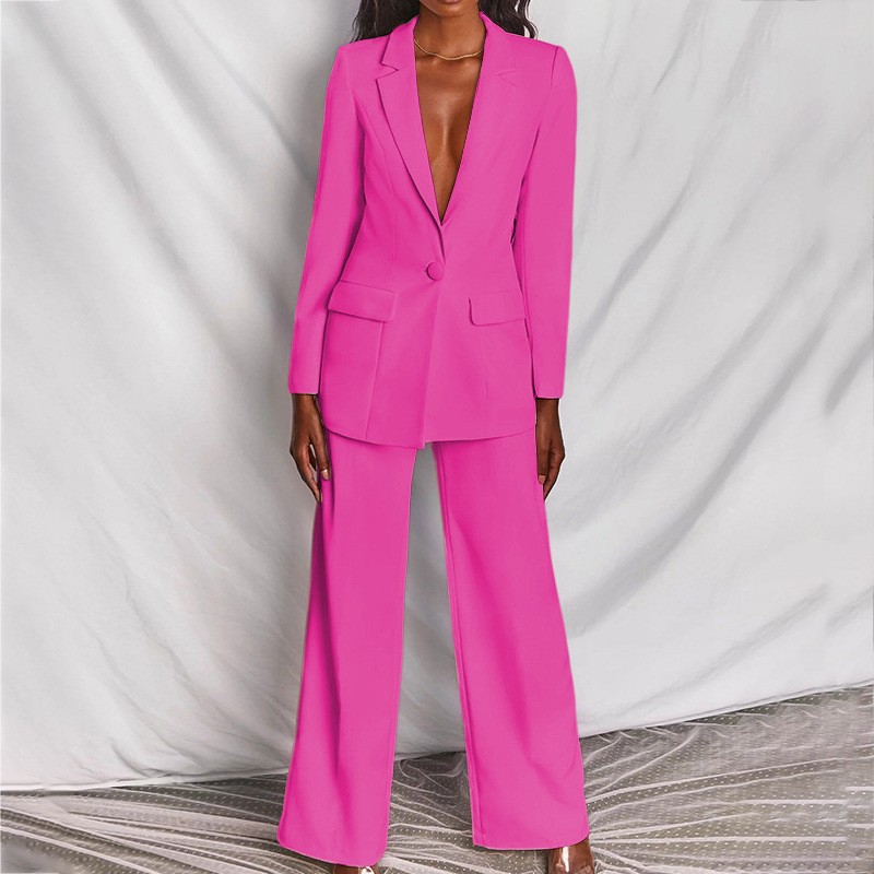 Women’s Tailored Two-Piece Suit Set with Lapels and Wide-Leg Trousers