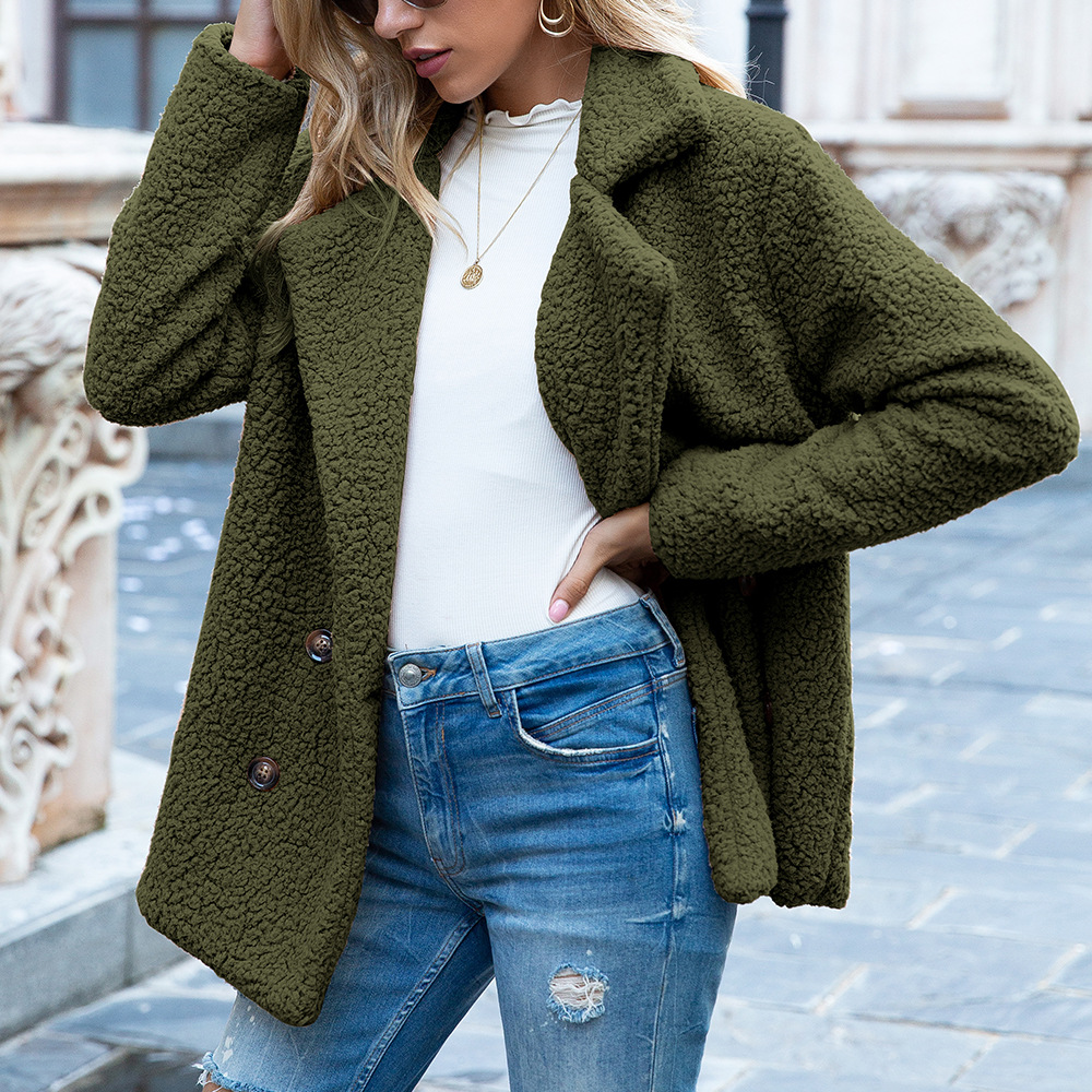 Women's Textured Teddy Fleece Lapel Button Coat