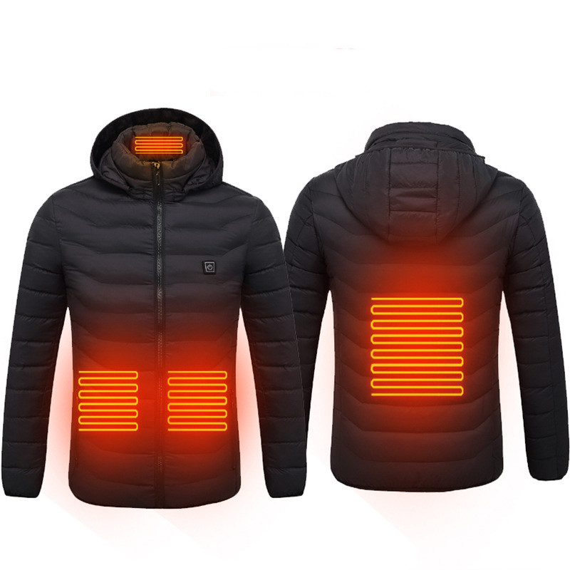 Men’s Heated Quilted Jacket with Hood and Zip Fastening