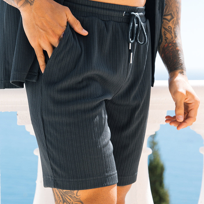 Men's Textured Ribbed Short Sleeve Shirt and Shorts Set
