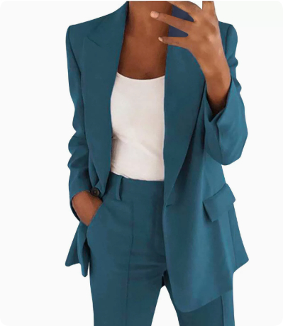 Women's One-Button Lapel Blazer and Trousers Suit Set