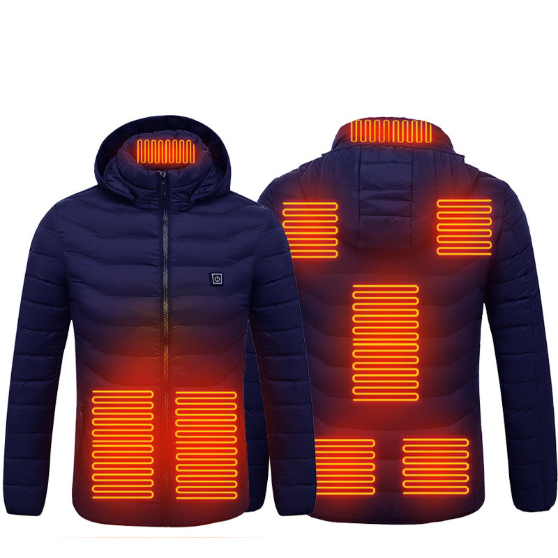 Men Heated Puffer Jacket Electric Heating Coat Insulated Hood Windbreaker 9heat Zones