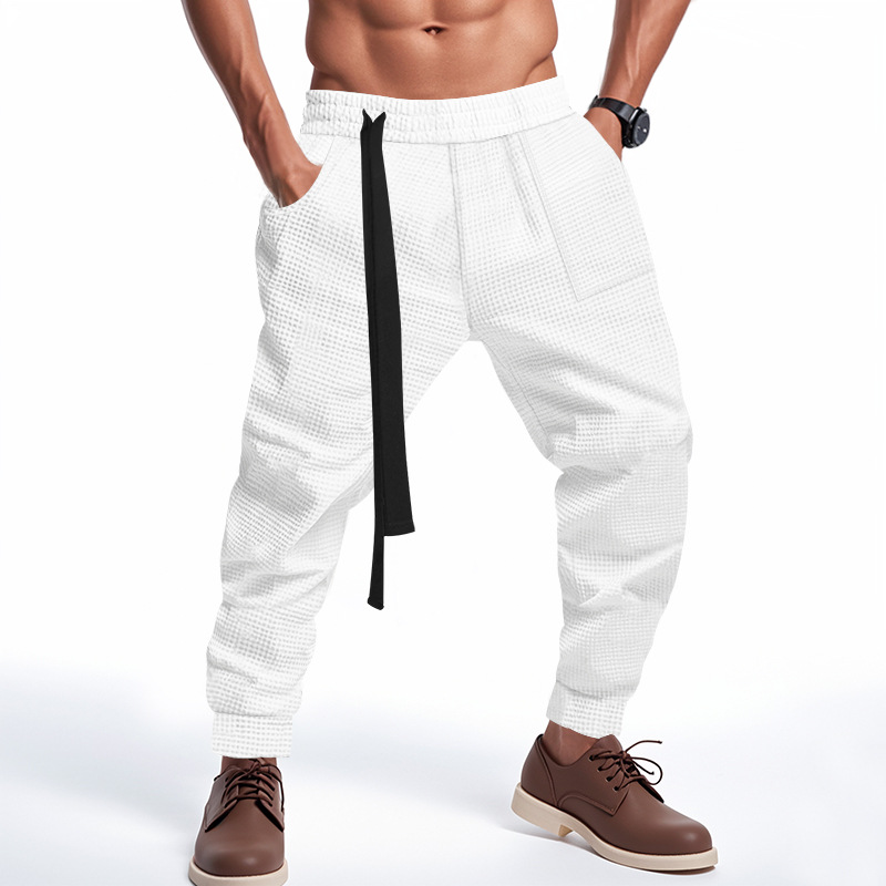 Men's Casual Pants Solid Waffle Male Hip Hop Streetwear Track Pants Joggers Trousers Fashi