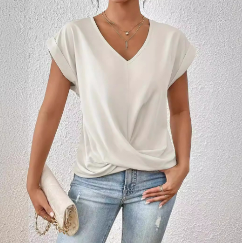 Women’s V-Neck Short-Sleeve Twist Hem T-Shirt