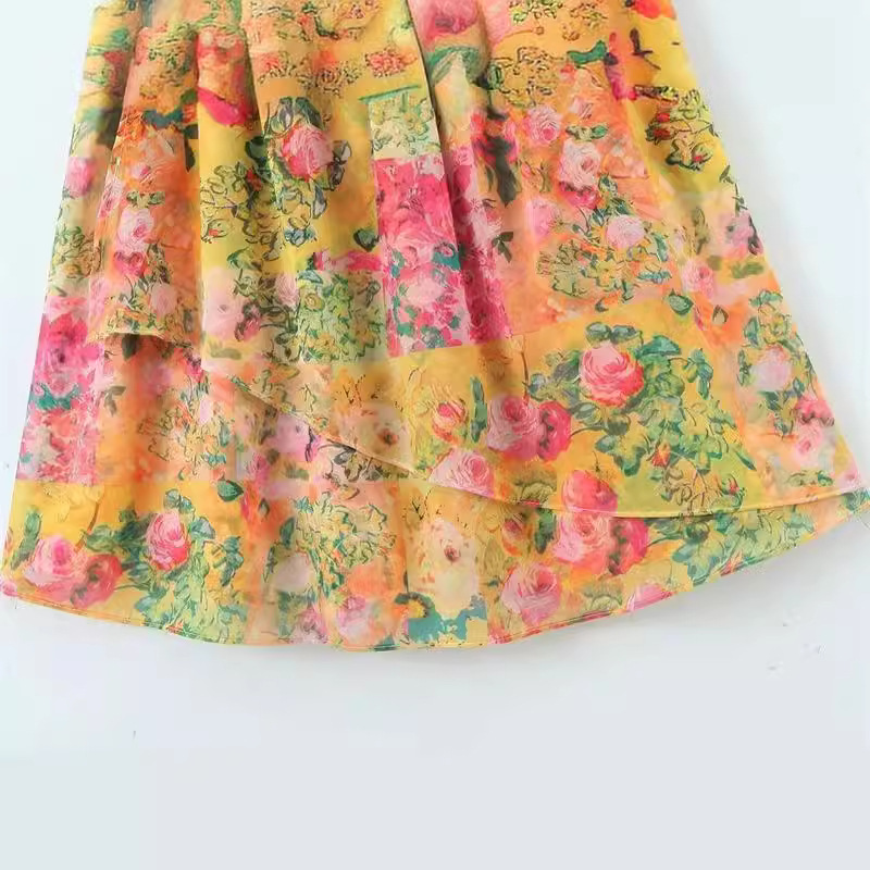 Women's Yellow Floral Print Tie-Shoulder Mini Dress