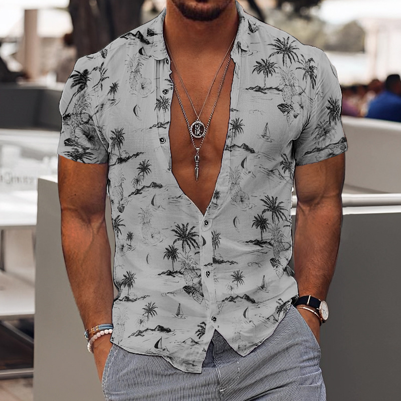 3d Personalized Printing T-shirt Summer Loose Short Sleeve Lapel Shirt Casual Streetwear C