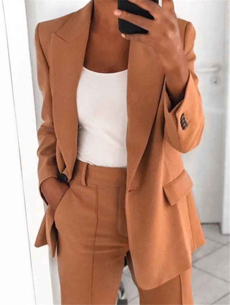Women's One-Button Lapel Blazer and Trousers Suit Set