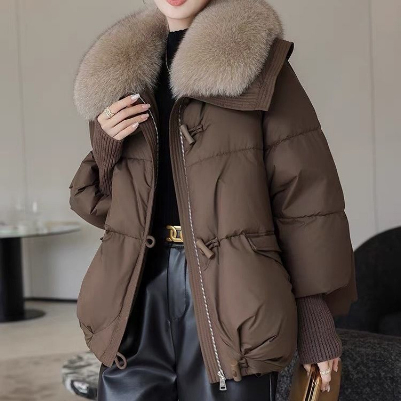 Women's Quilted Padded Jacket with Plush Fur Collar