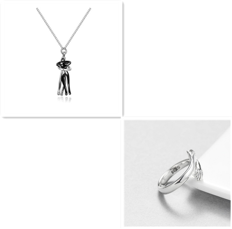 Unisex Interlocking Figure Pendant Necklace with Optional Ring Sets